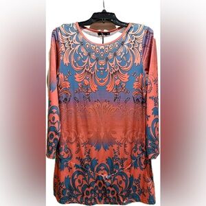 Lily by Firmiana stretch red scroll boho print tunic S NWT